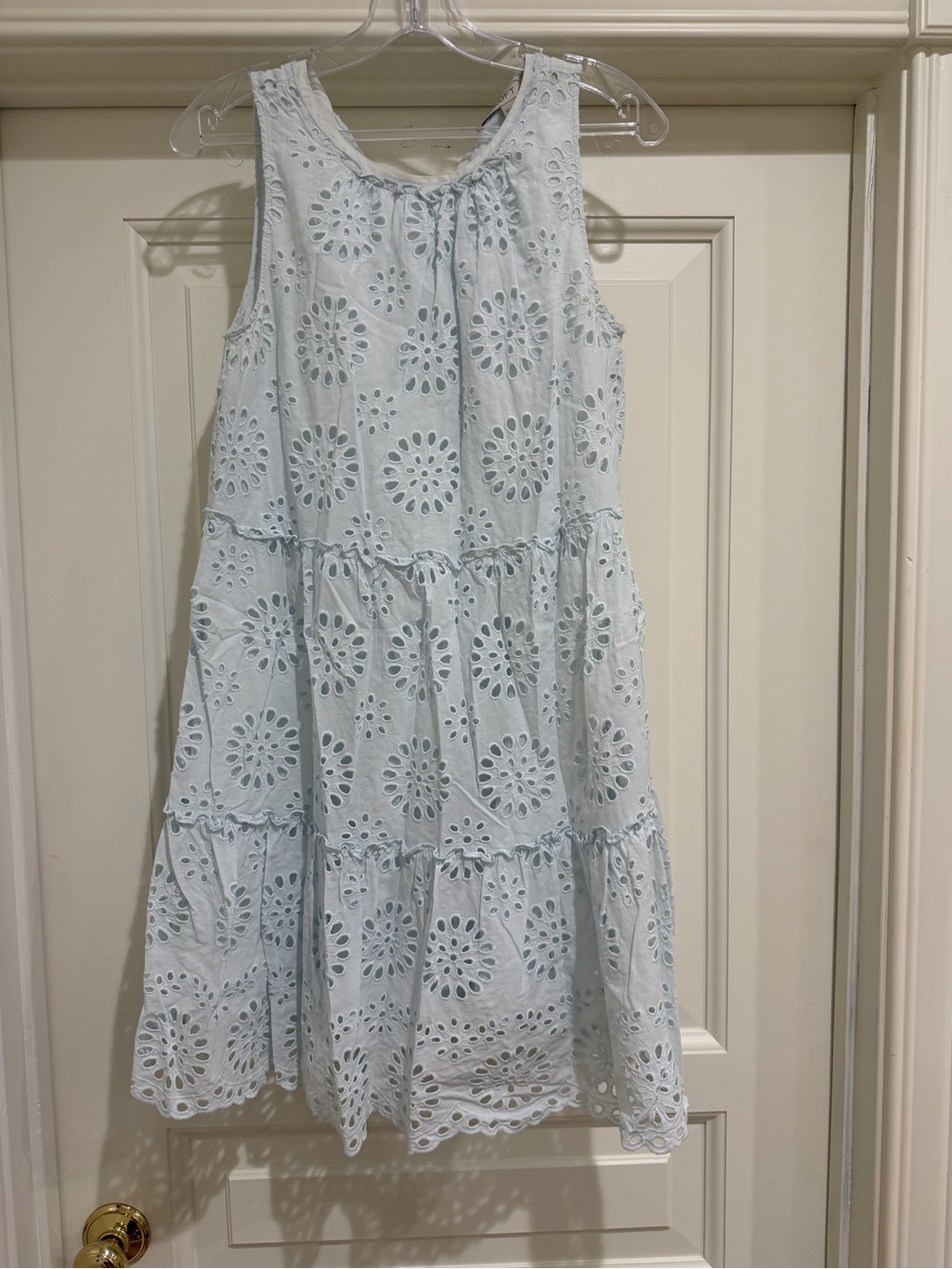 LOFT Blue Eyelet Tiered Sleeveless Midi Dress XS